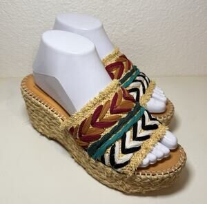 Dolce Vita Womens Wedge Sandals Size 7.5 Boho Embroidered Raffia Platform
